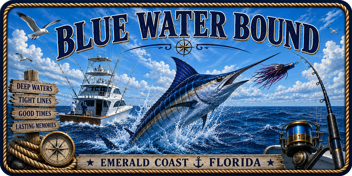 Blue Water Bound — supplied decorative license plate artwork