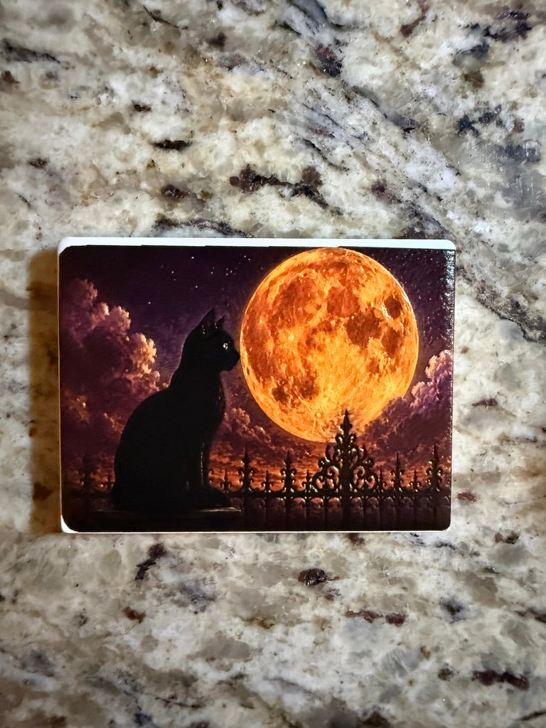 Black Cat and Harvest Moon — Premium Ceramic Magnet