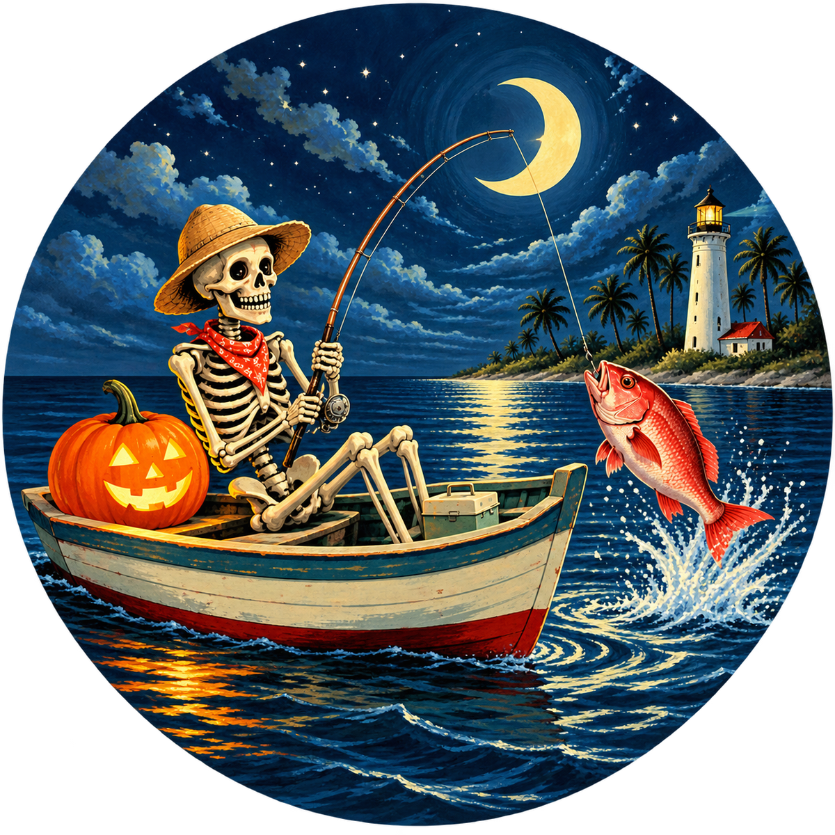 Skeleton Fisherman ornament front print artwork