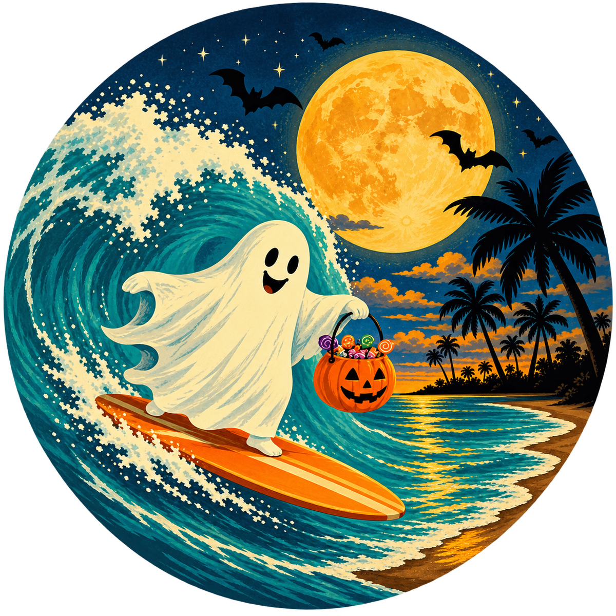 Surfing Ghost ornament front print artwork