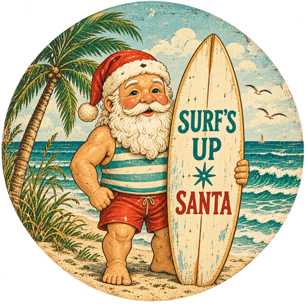 Surf’s Up Santa — design option for your gift box