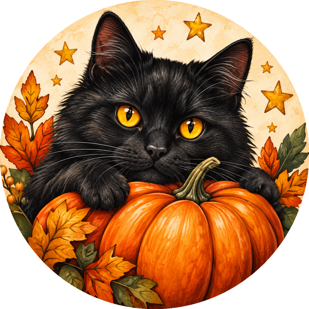 Black Cat – Happy Meow-loween Ornament & Decoration — front print design