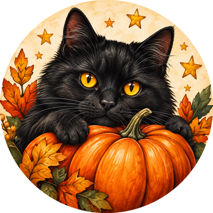 Black Cat – Happy Meow-loween Ornament & Decoration — front print design