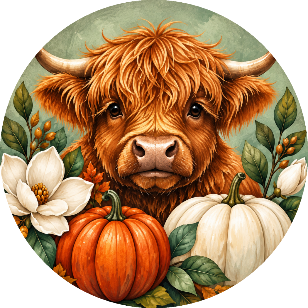Highland Cow – Hello Fall Ornament & Decoration — front print design