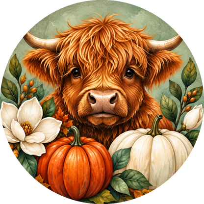 Highland Cow – Hello Fall Ornament & Decoration — front print design