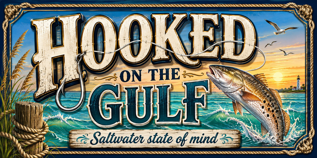 Hooked on the Gulf — supplied decorative license plate artwork