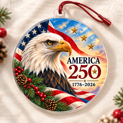 America 250 bald eagle clear acrylic Christmas ornament