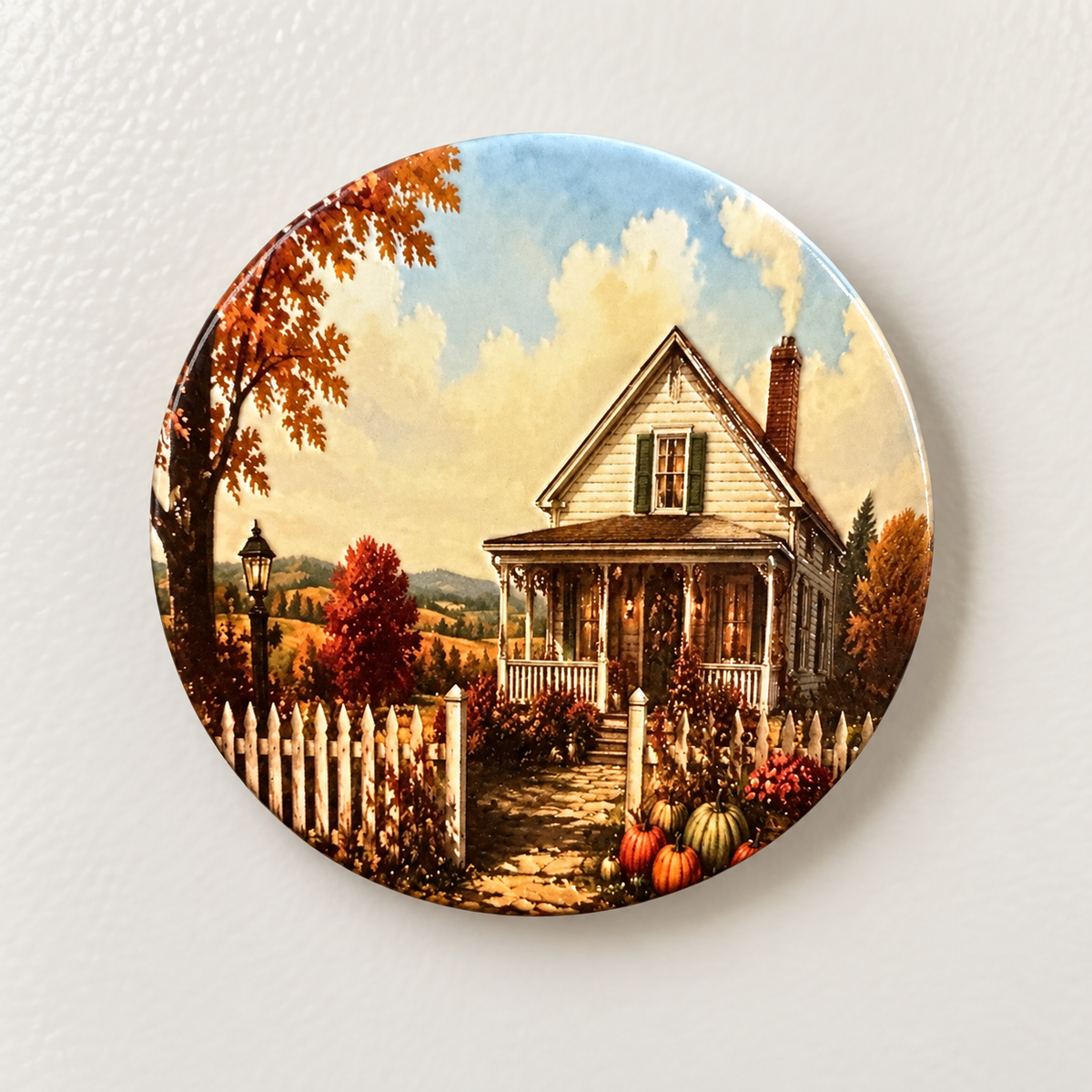 Autumn Cottage — Premium Ceramic Magnet — full product photograph