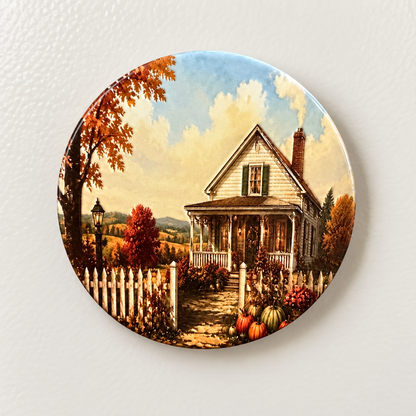 Autumn Cottage — Premium Ceramic Magnet — full product photograph