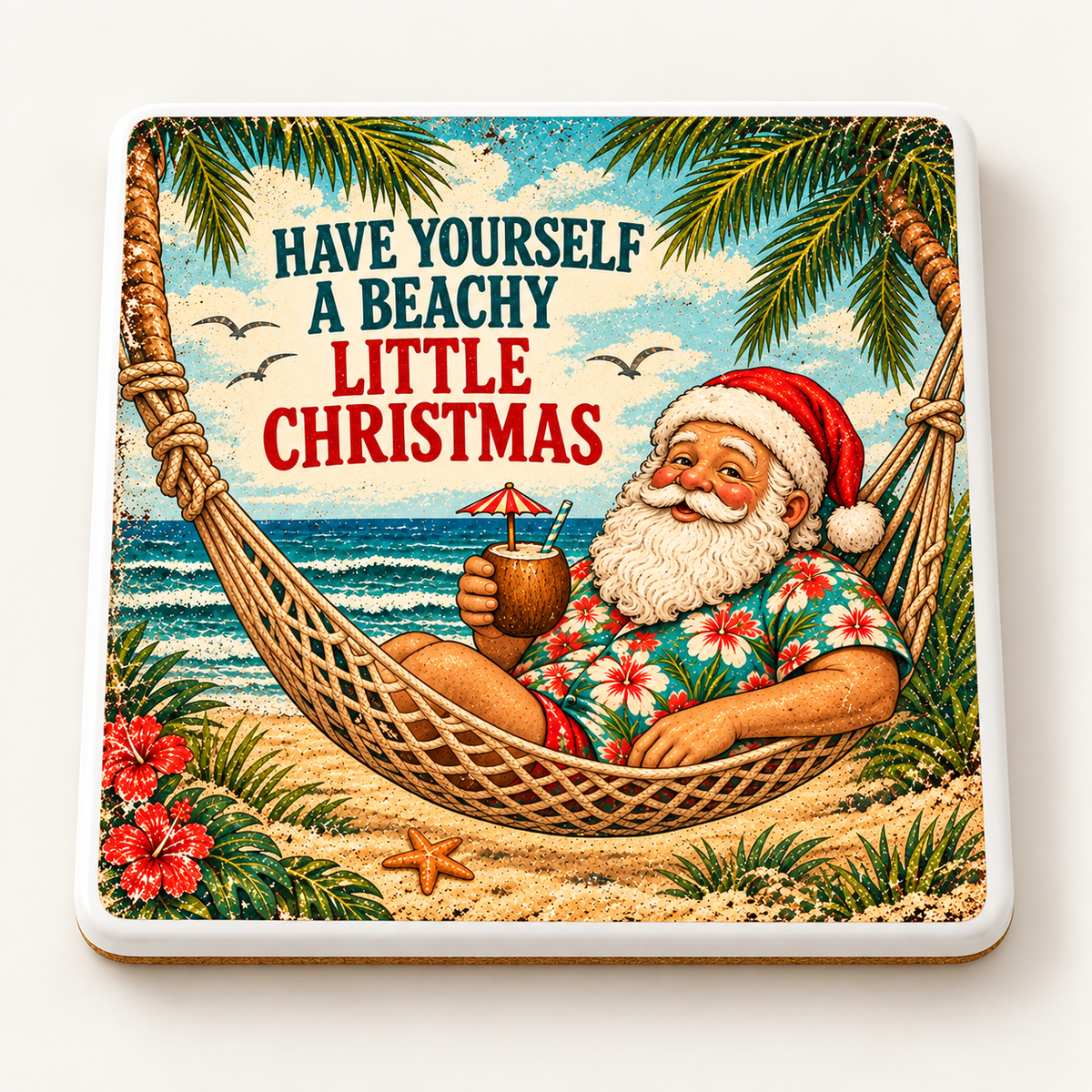 Have Yourself a Beachy Little Christmas — ceramic coaster product mockup