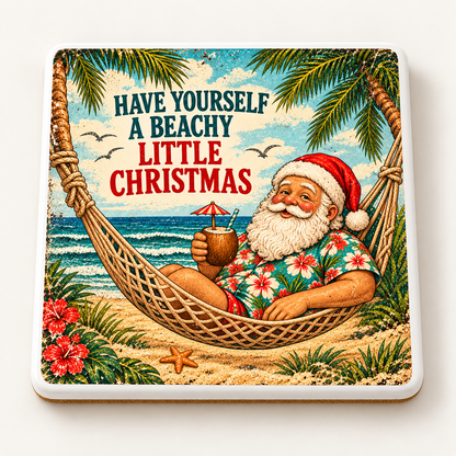Have Yourself a Beachy Little Christmas — ceramic coaster product mockup