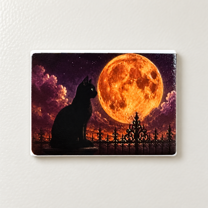 Black Cat and Harvest Moon — Premium Ceramic Magnet — full product photograph