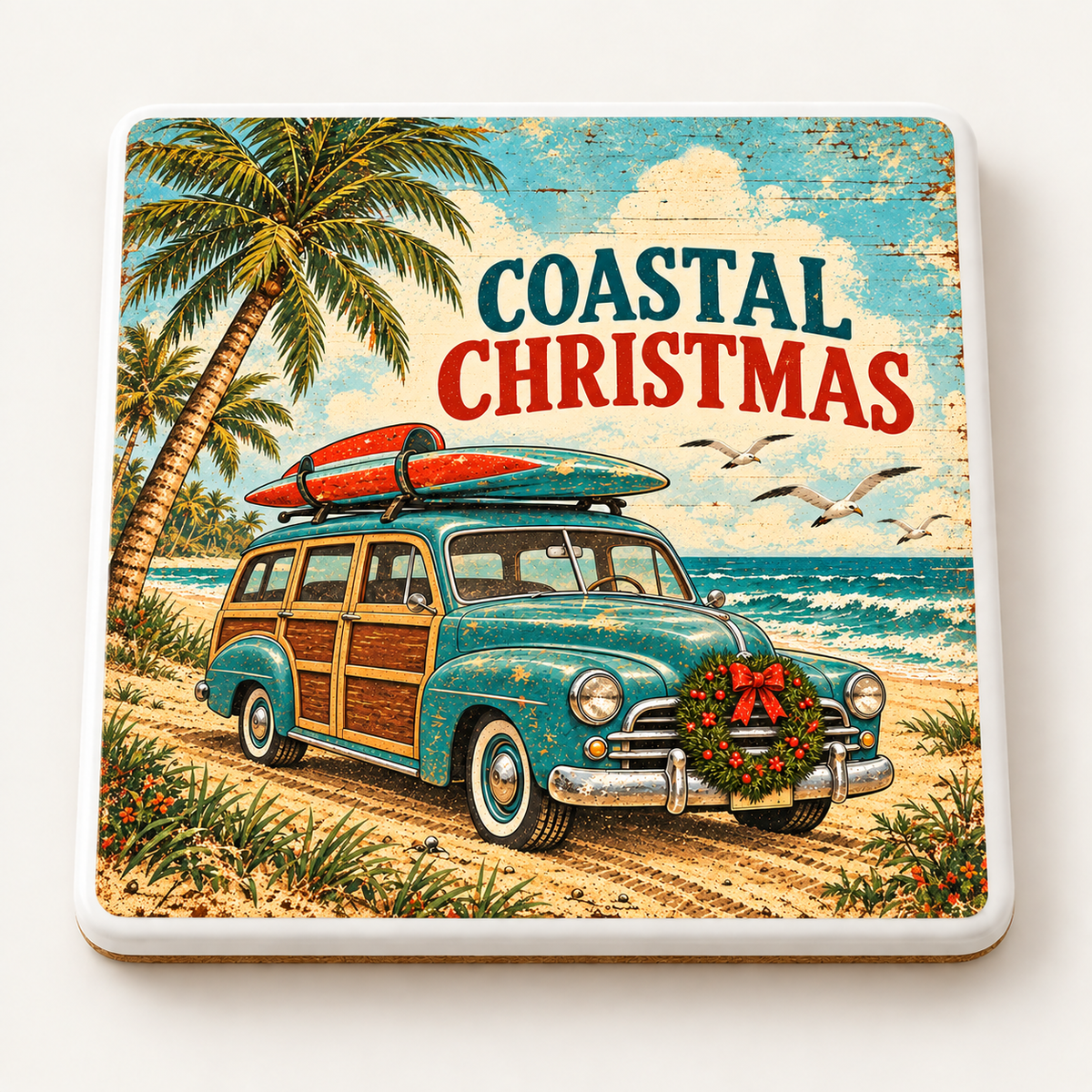 Coastal Christmas — ceramic coaster product mockup