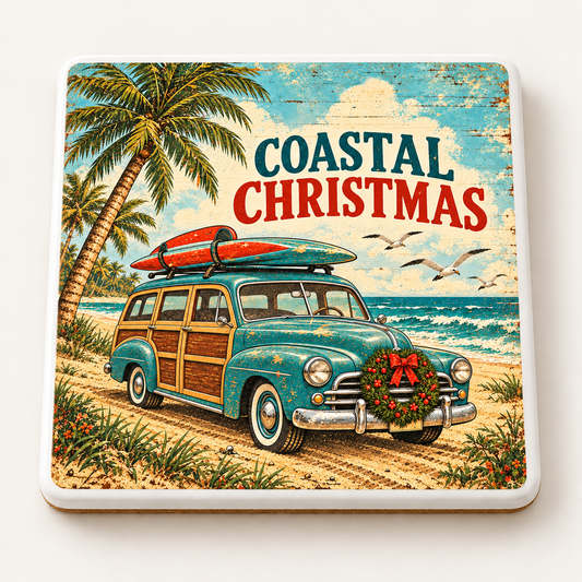 Coastal Christmas — ceramic coaster product mockup