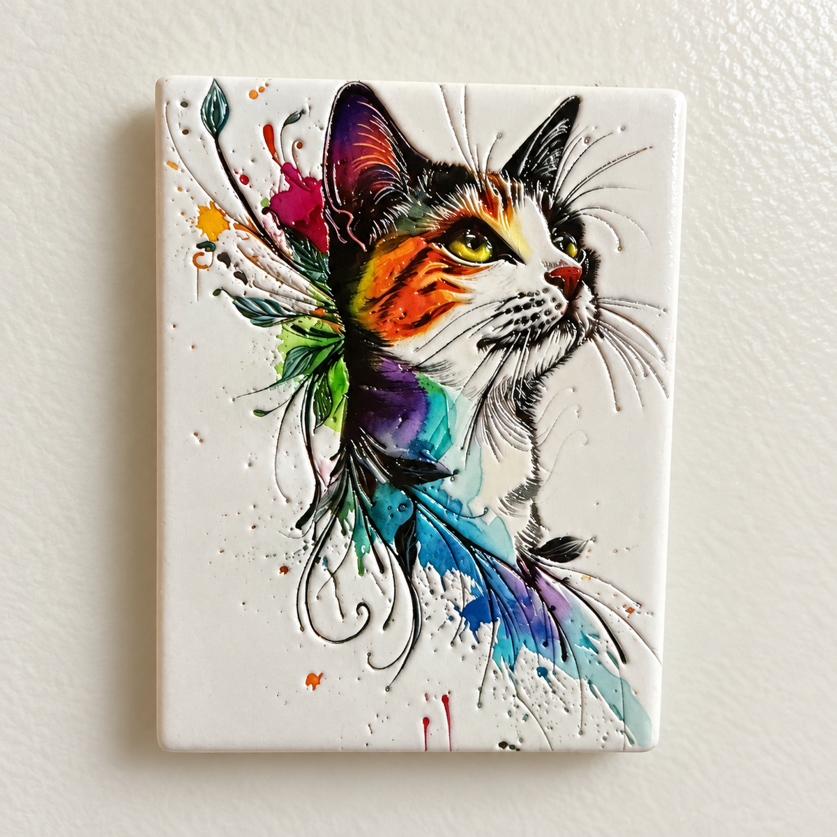 Colorful Cat Portrait — Premium Ceramic Magnet — full product photograph
