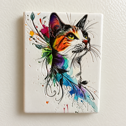 Colorful Cat Portrait — Premium Ceramic Magnet — full product photograph