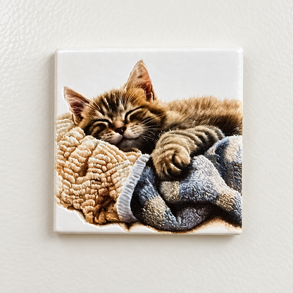 Cozy Blanket Kitten — Premium Ceramic Magnet — full product photograph