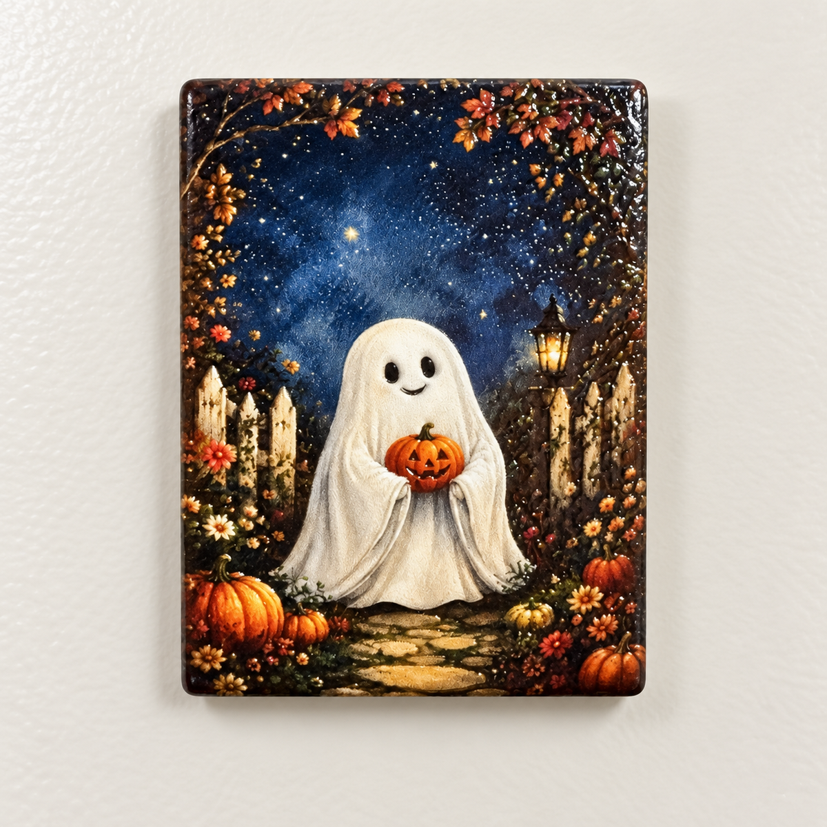 Friendly Ghost in the Garden — Premium Ceramic Magnet — full product photograph