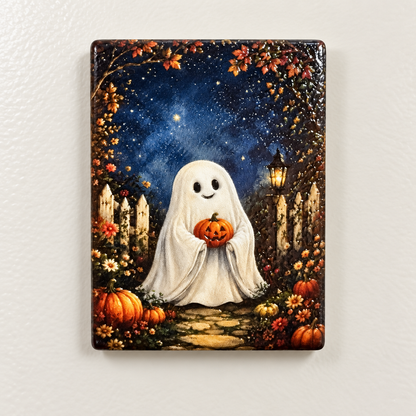 Friendly Ghost in the Garden — Premium Ceramic Magnet — full product photograph