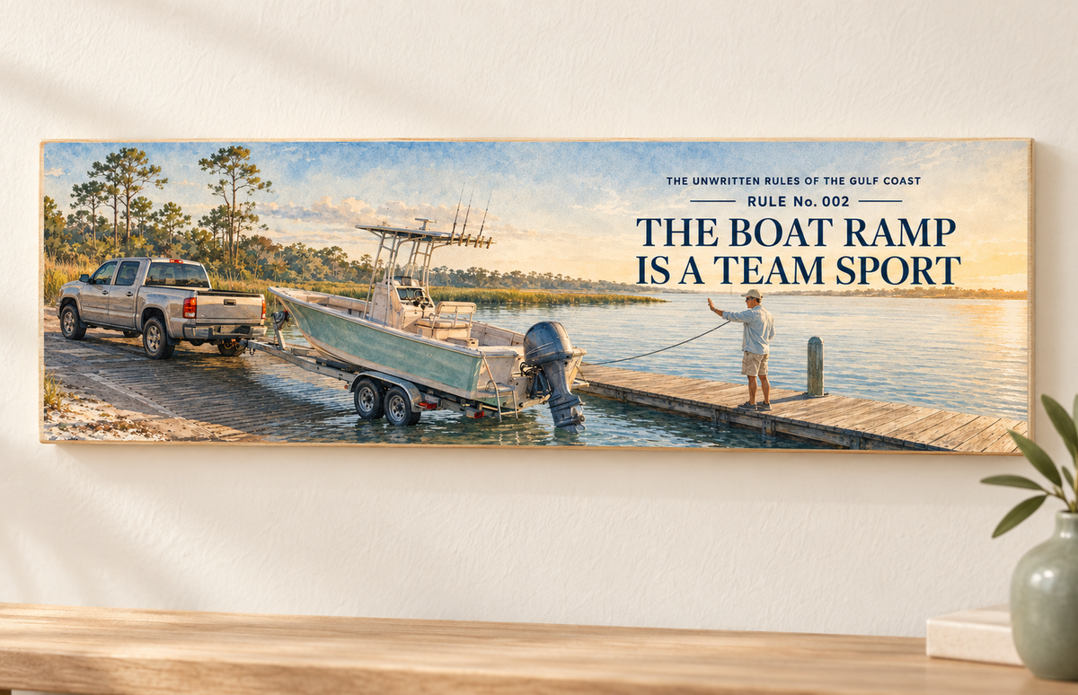 Unwritten Rules of the Gulf Coast Rule 2 wall sign shown at its true 15.5 by 5.5 inch scale