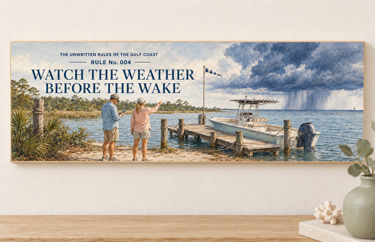 Unwritten Rules of the Gulf Coast Rule 4 wall sign shown at its true 15.5 by 5.5 inch scale