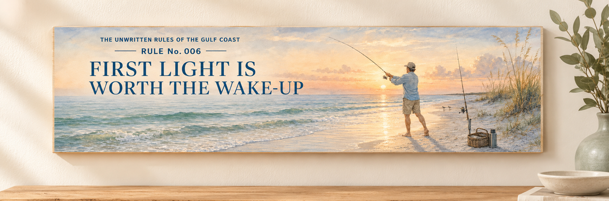 Unwritten Rules of the Gulf Coast Rule 6 wall sign shown at its true 15.5 by 5.5 inch scale