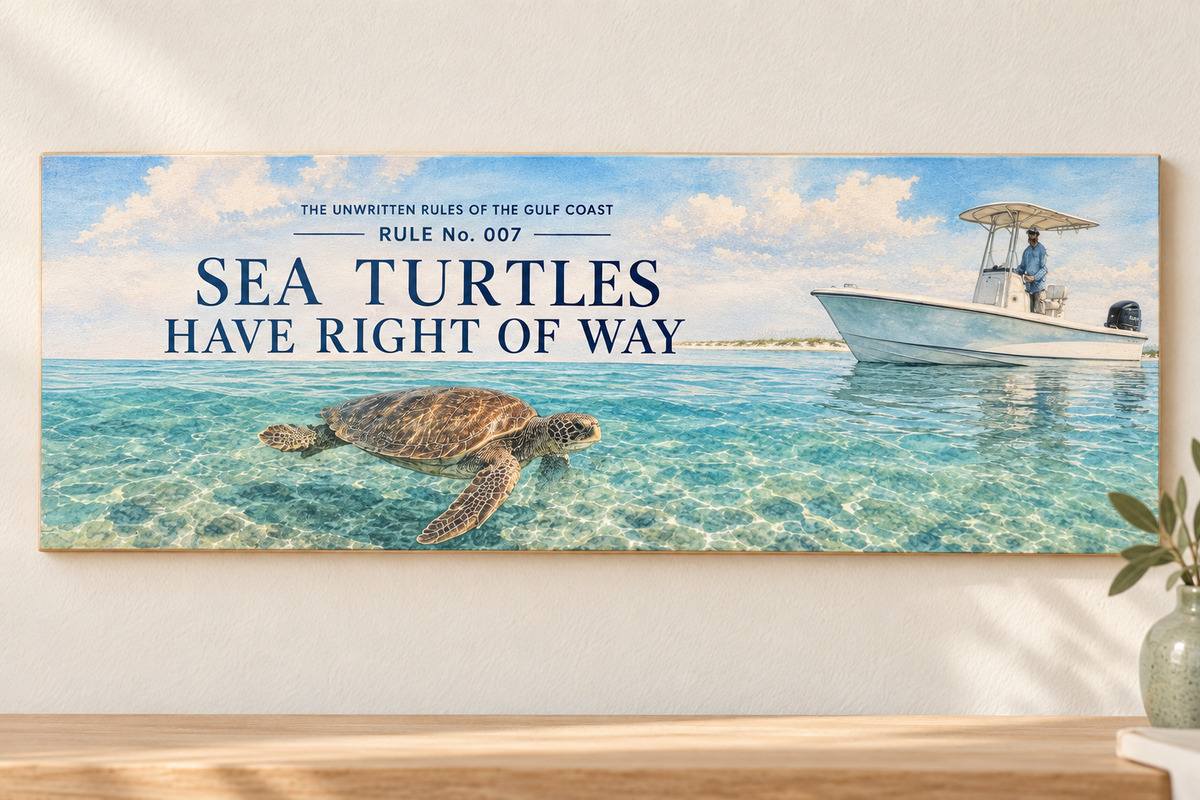 Unwritten Rules of the Gulf Coast Rule 7 wall sign shown at its true 15.5 by 5.5 inch scale