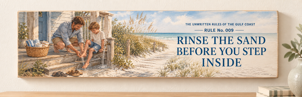 Unwritten Rules of the Gulf Coast Rule 9 wall sign shown at its true 15.5 by 5.5 inch scale