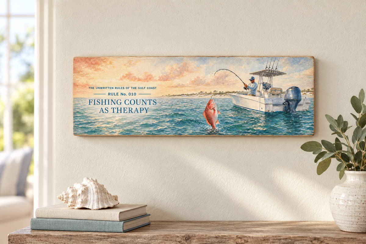 Unwritten Rules of the Gulf Coast Rule 10 wall sign shown at its true 15.5 by 5.5 inch scale