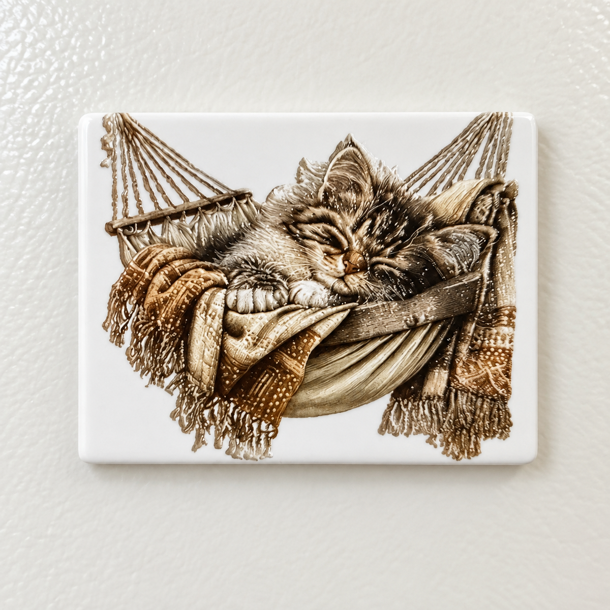 Kitten in a Hammock — Premium Ceramic Magnet — full product photograph