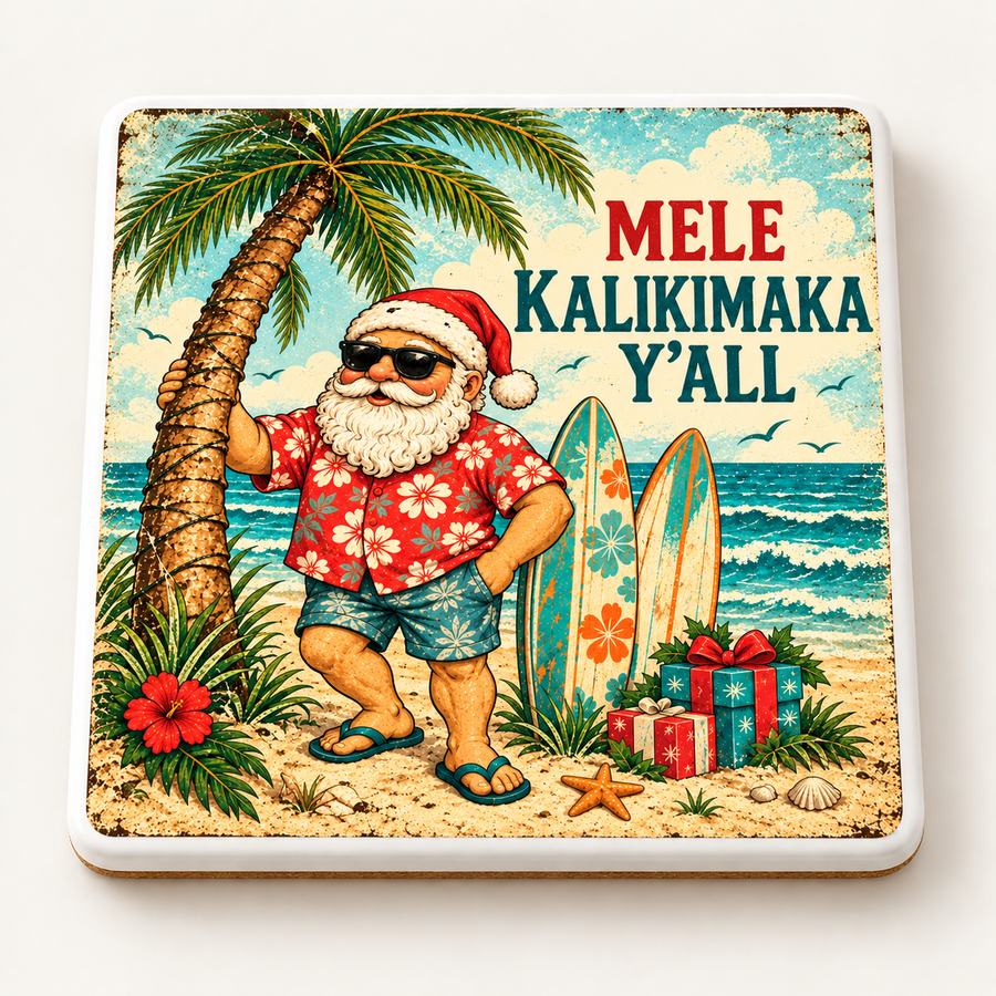 Mele Kalikimaka Y’all — Vintage Santa Ceramic Coaster