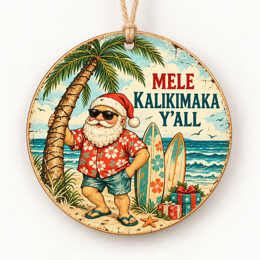 Mele Kalikimaka Y’all — Vintage Santa Birch Ornament
