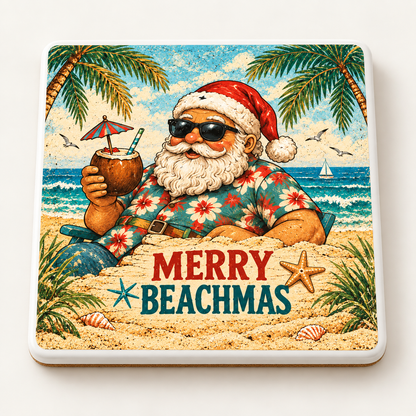 Merry Beachmas — ceramic coaster product mockup