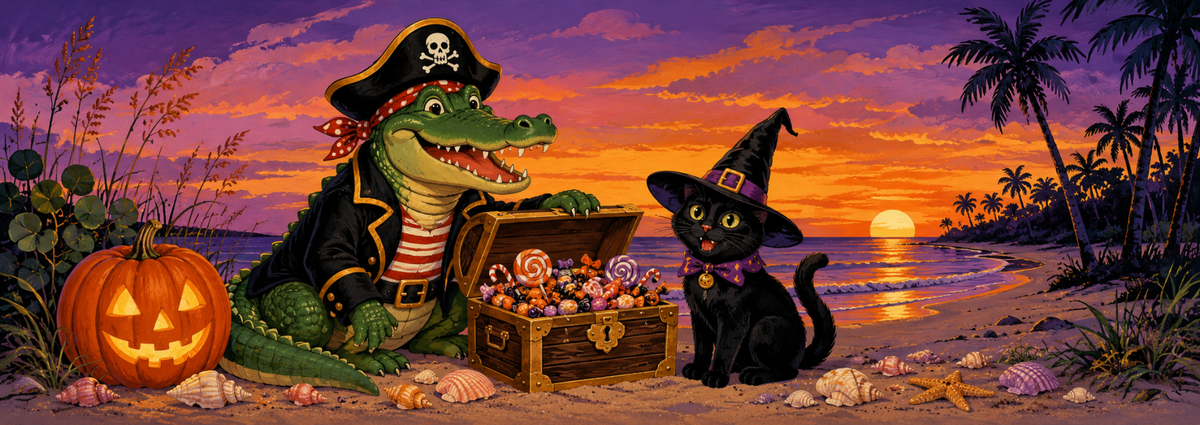 Pirate Gator & Black Cat board front print artwork
