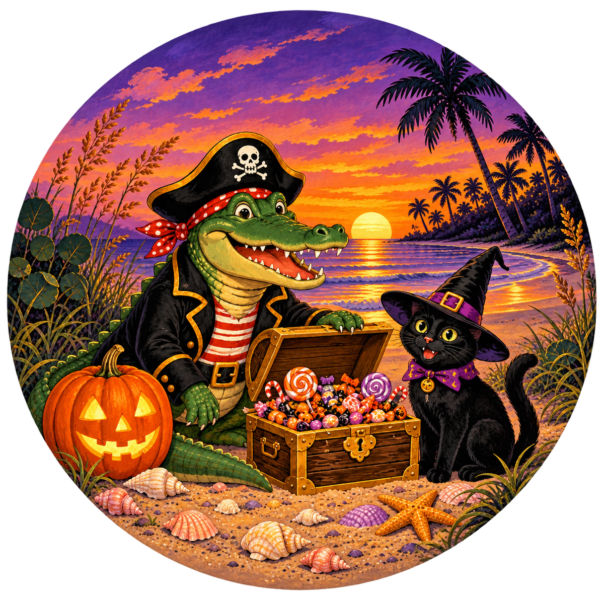 Pirate Gator & Black Cat ornament front print artwork
