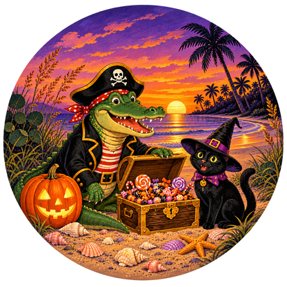 Pirate Gator & Black Cat ornament front print artwork