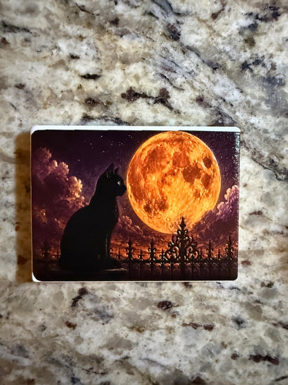 Black Cat and Harvest Moon — Premium Ceramic Magnet