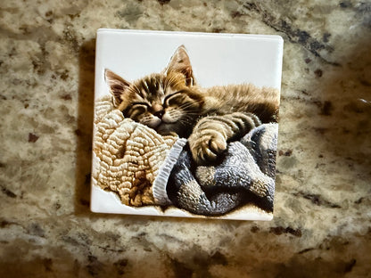 Cozy Blanket Kitten — Premium Ceramic Magnet