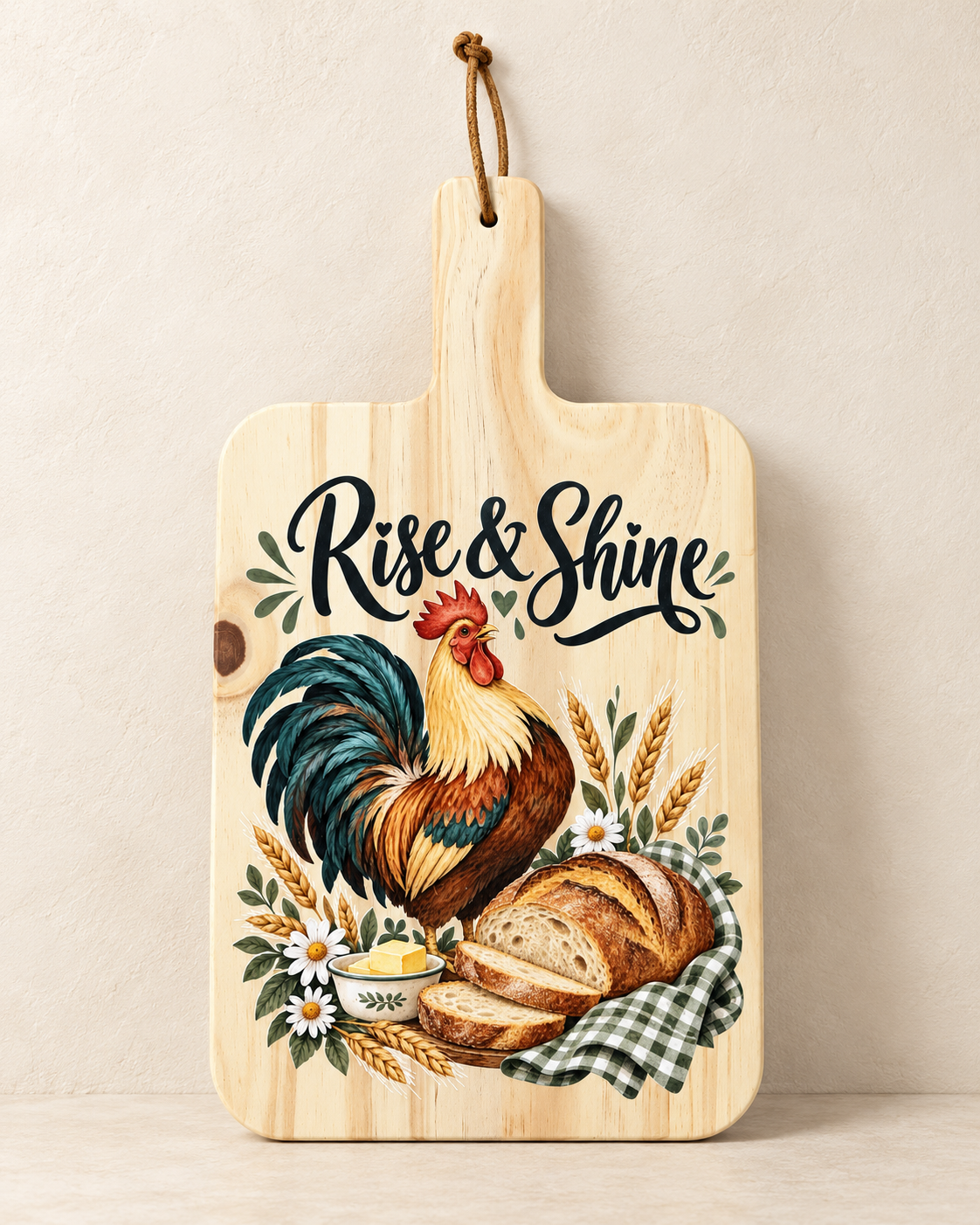Rise and Shine rooster decorative pine kitchen paddle board product photo