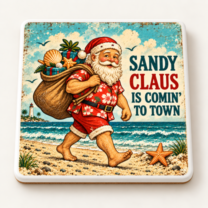 Sandy Claus Is Comin’ to Town — ceramic coaster product mockup