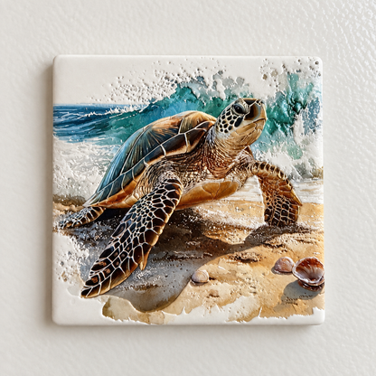 Sea Turtle and Breaking Wave — Premium Ceramic Magnet — full product photograph