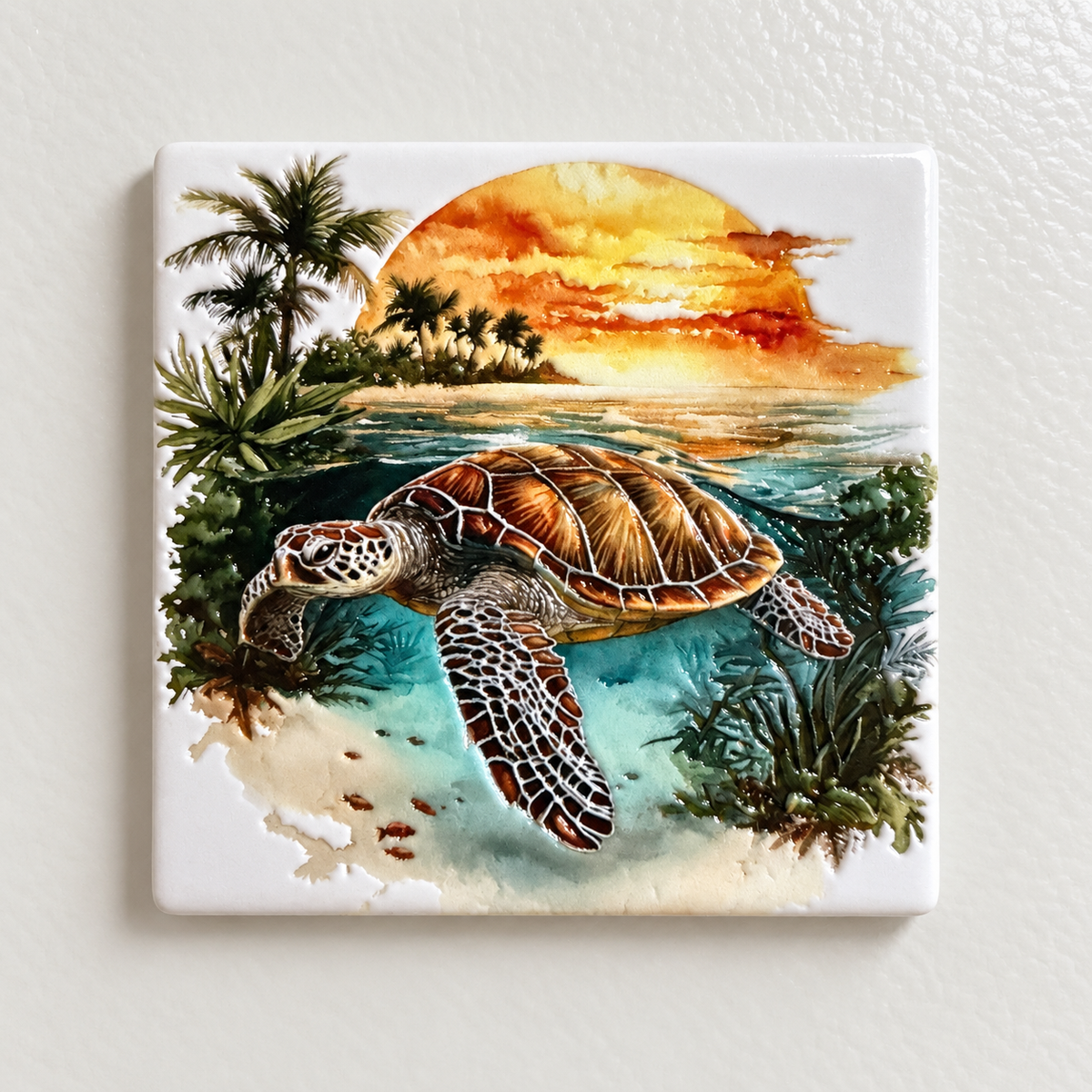 Sea Turtle in Tropical Waters — Premium Ceramic Magnet — full product photograph