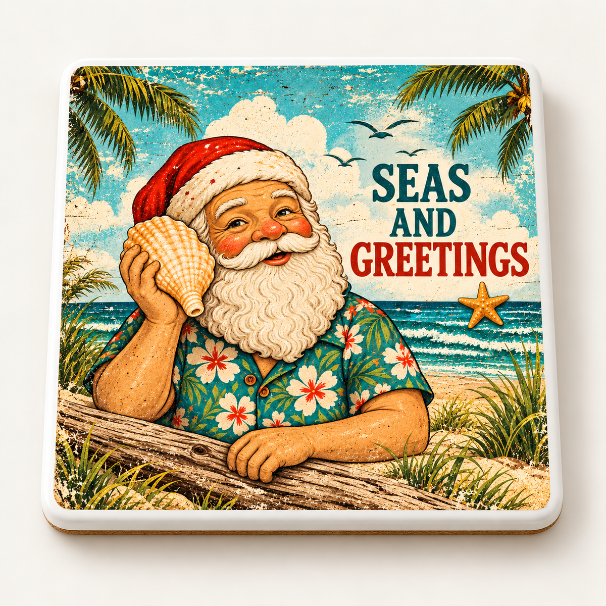 Seas and Greetings — ceramic coaster product mockup