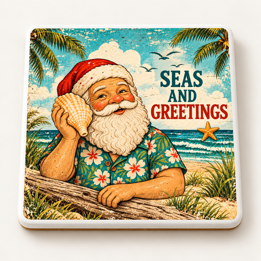 Seas and Greetings — ceramic coaster product mockup