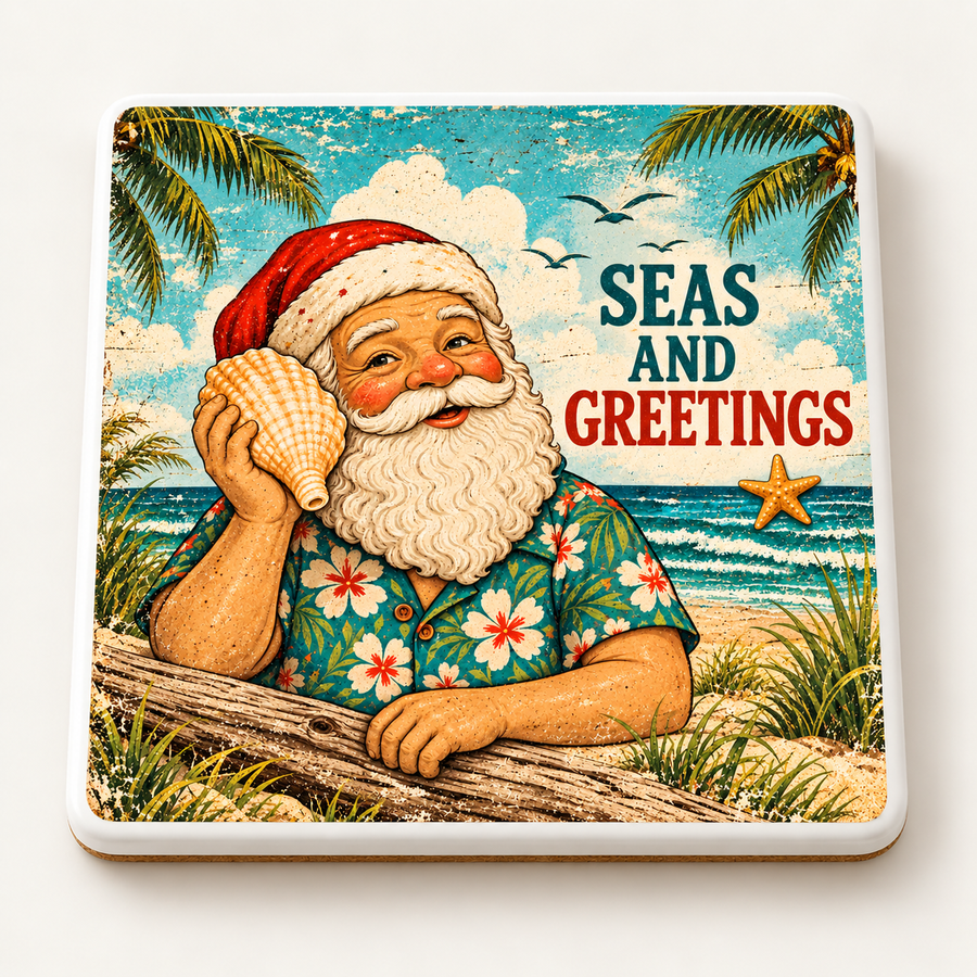 Seas and Greetings — Vintage Santa Ceramic Coaster