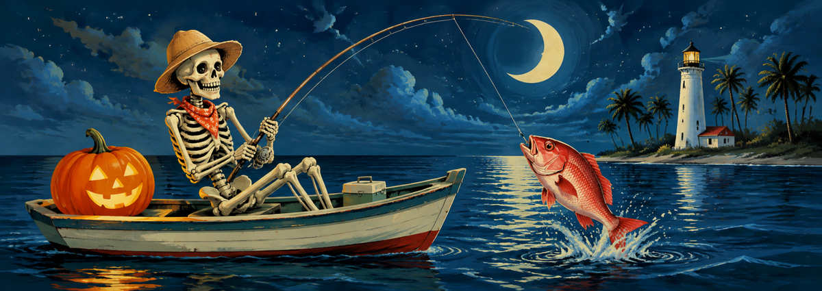 Skeleton Fisherman board front print artwork