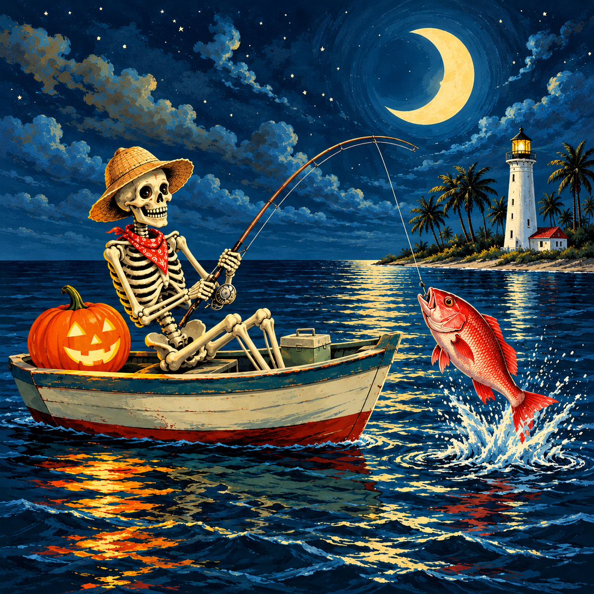 Skeleton Fisherman magnet front print artwork