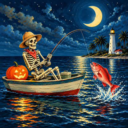 Skeleton Fisherman magnet front print artwork