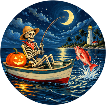 Skeleton Fisherman ornament front print artwork