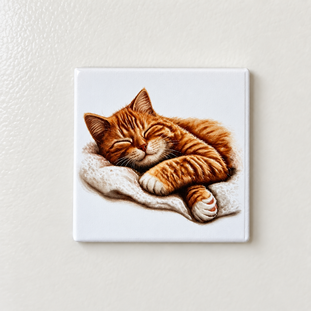 Sleeping Ginger Kitten — Premium Ceramic Magnet — full product photograph